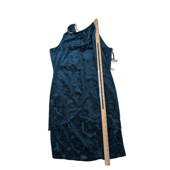 Kensie Shift Dress Womens 4 Teal Velvet Burnout Sleeveless Gold Strap Party Date - Picture 11 of 12